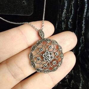 Judith Jack Necklace Sterling Silver Marcasite Pendant